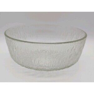 9" Serving Bowl Indiana Glass Clear Crystal Ice Textured Bark Salad MCM Vintage